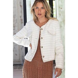 POL CLOTHING Luxe Women's Sweater Cardigan White Cream Button Up New FWJ190
